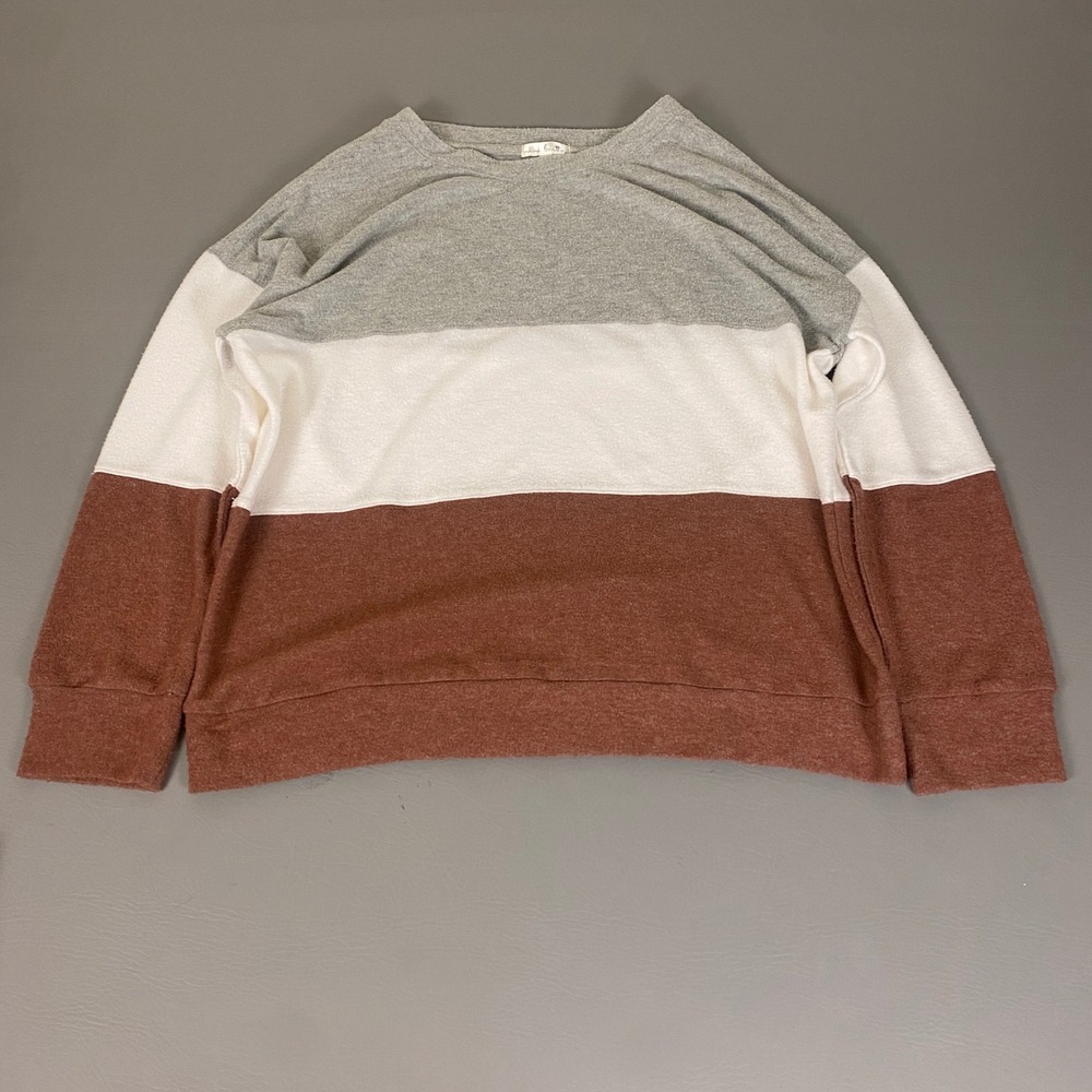 Nine Britton Pullover Top Womens 1X Colorblock Gray White Rust Knit Long Sleeve